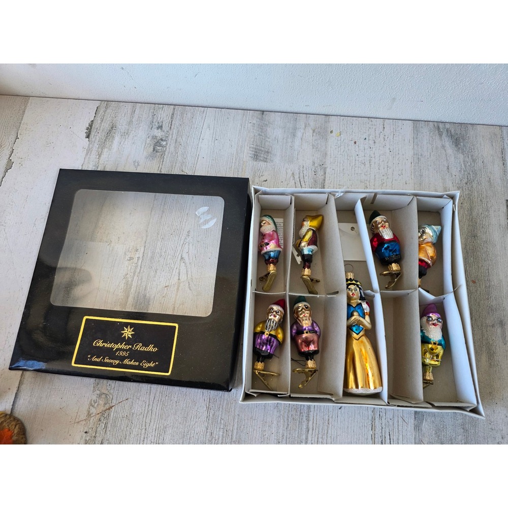 Vintage radko snow white dwarfs makes eight 1995 glass ornament set clip unique